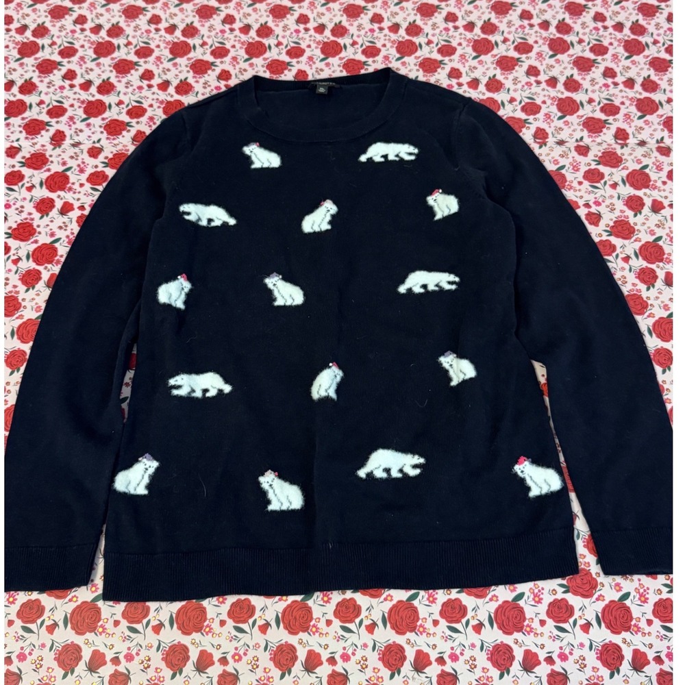 Talbots Petite Polar Bear Sweater Navy Blue Crewneck Cotton Blend Size MP
C1